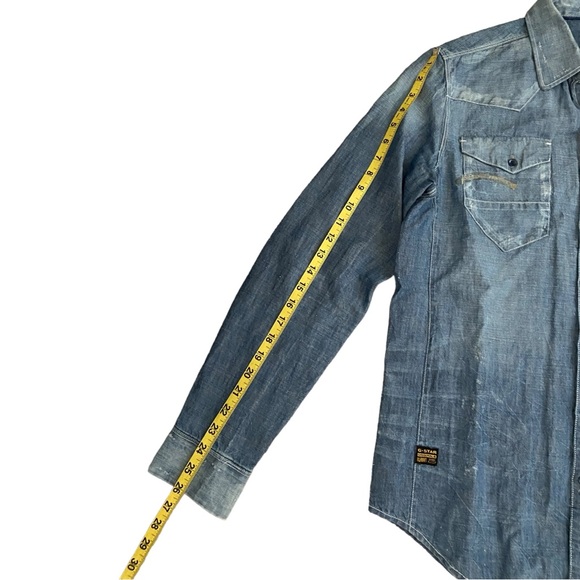 Vintage G-star Raw Distressed Denim Raw Button Up Shirt Blue Pockets Size L Jean - Picture 6 of 9